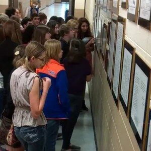 Students admire the Freedom Shrine