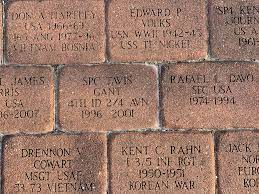 Veterans memorial bricks are show up close